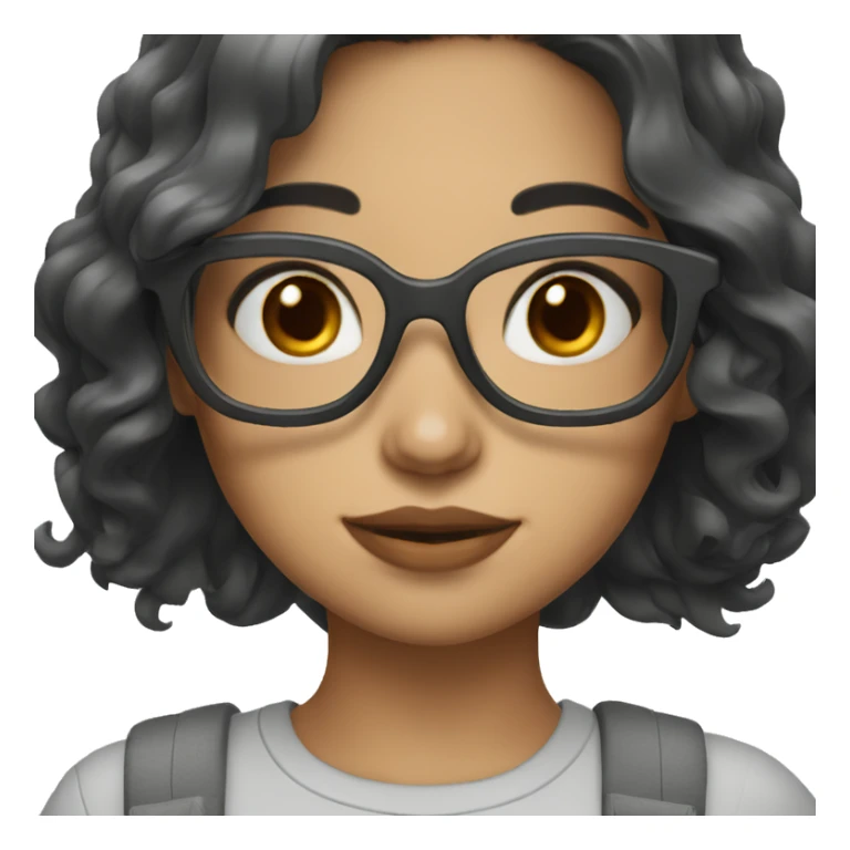 girl with black wavy shoulder length hair and grey eyes glasses sticker