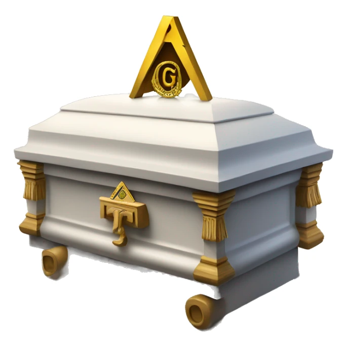 casket with freemason logo and letter g sticker