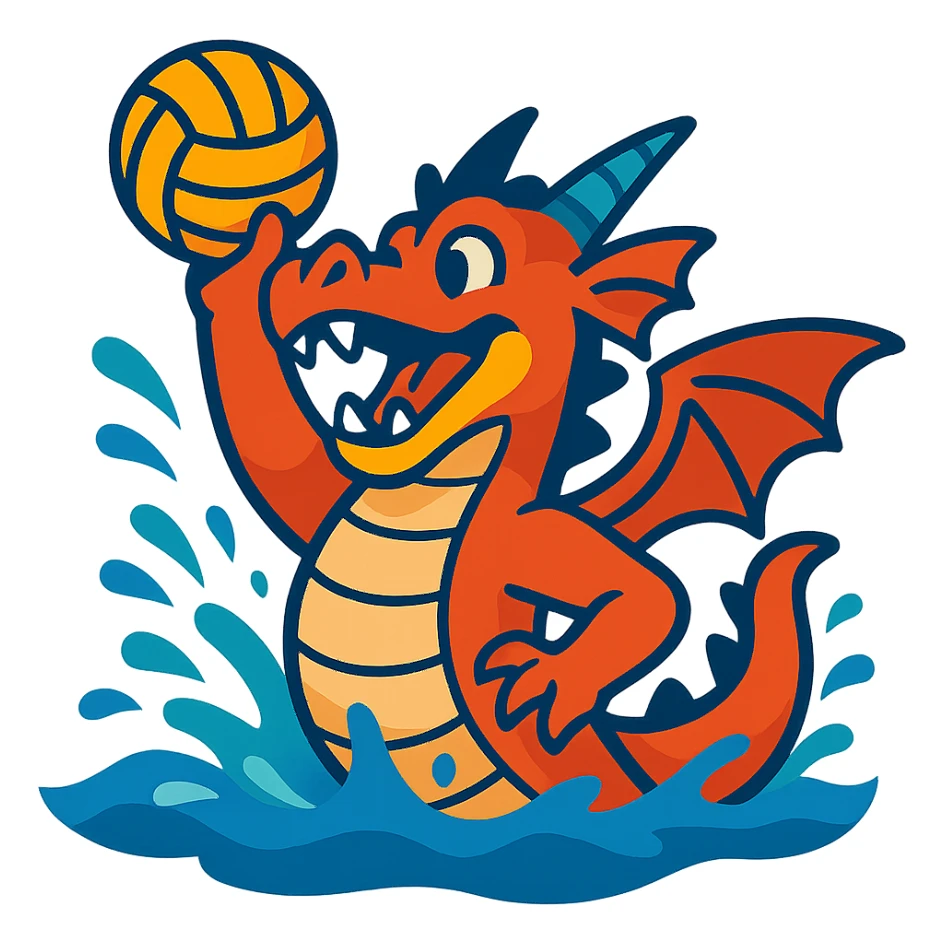 dragon playing water polo, illustrative style, vibrant colors sticker