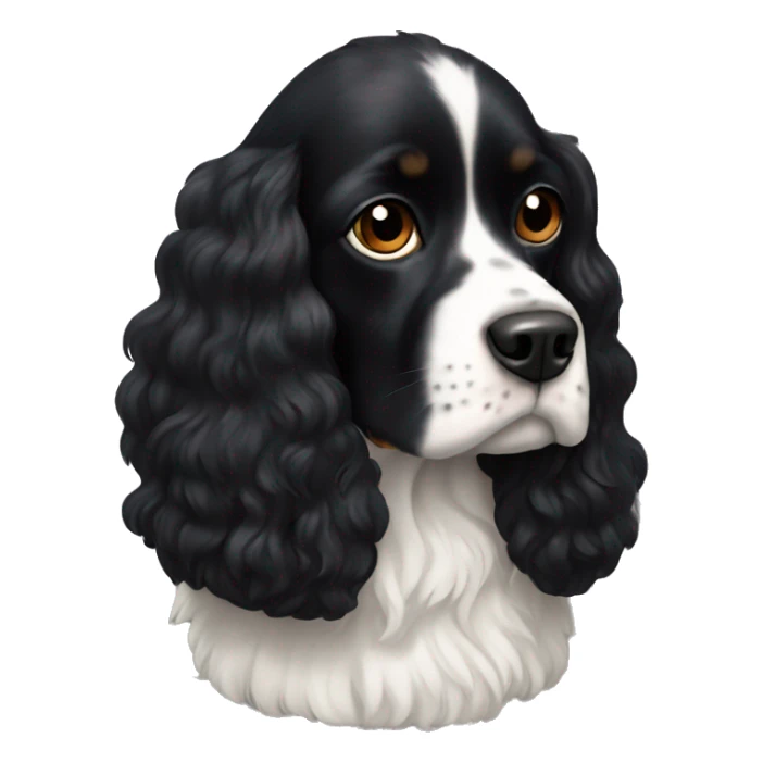 Small completely black king spaniel with black fur on his whole face and white fur on chest sticker