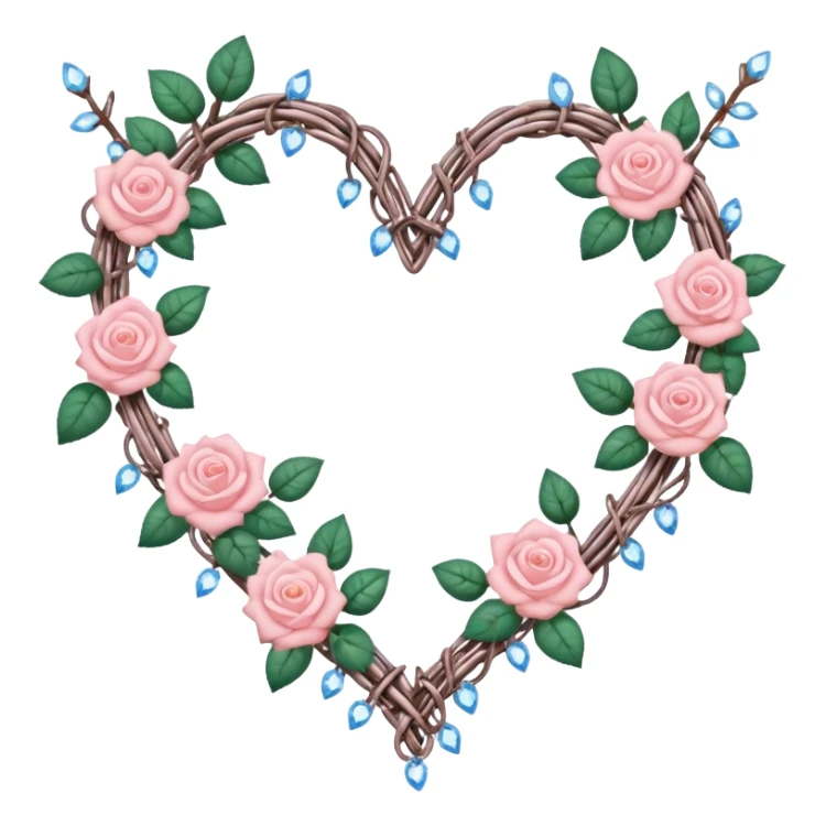 heart shape barb wire vines with pastel roses border with crystals hanging  sticker