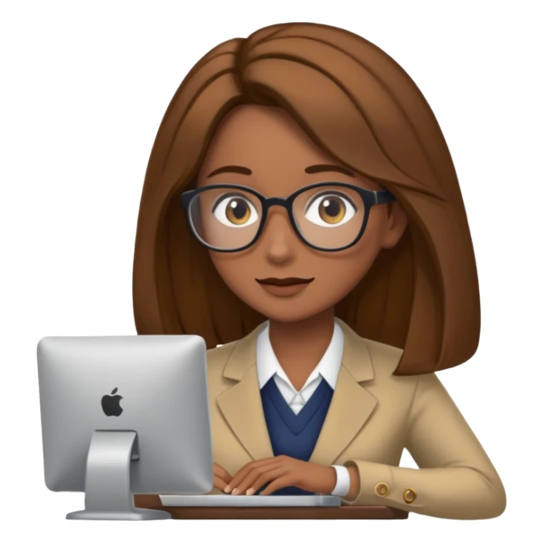 Uma mulher de cabelo cstanho que é professora um pouco brava não usa óculos e está a trabalhar ao computador sticker