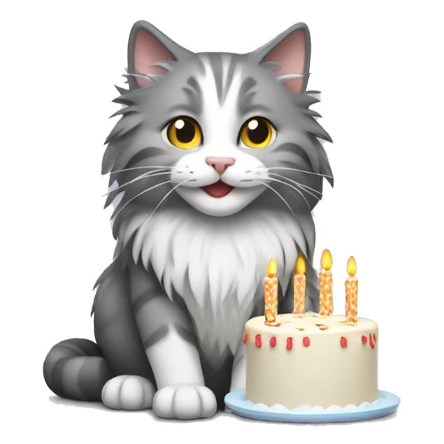 grey and white norwegian forest cat blowing candles sticker