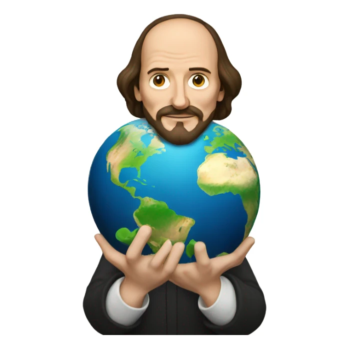 William Shakespeare holds the earth in his hands sticker