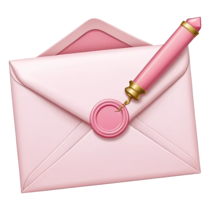 White envelope with powder pink sealing wax, cute sticker