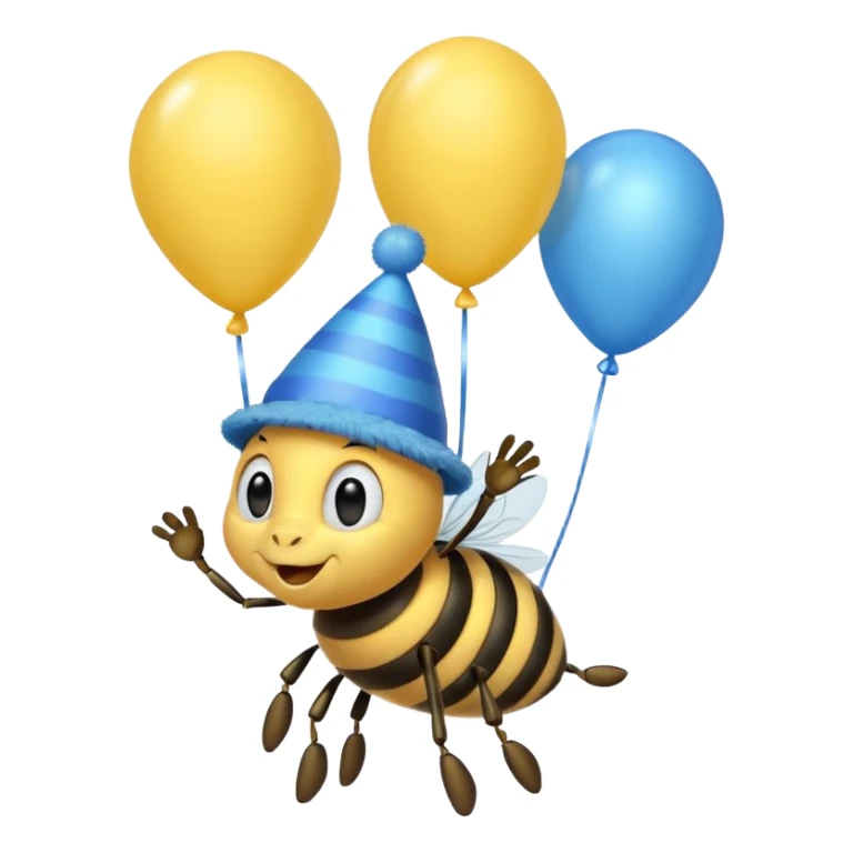 Bees with blue Birthday Hat, Excited bee carrying balloon sticker