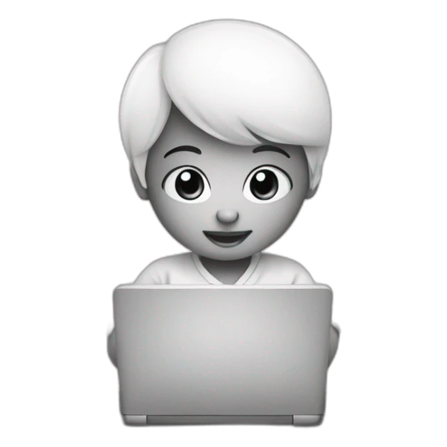 A cute, round faced Newborn working on laptop black n white sticker