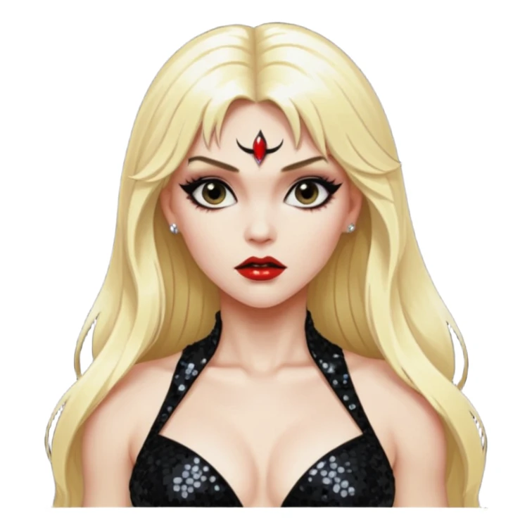 Draculina from Vampirella with long blone hair, black sequin outfit sticker