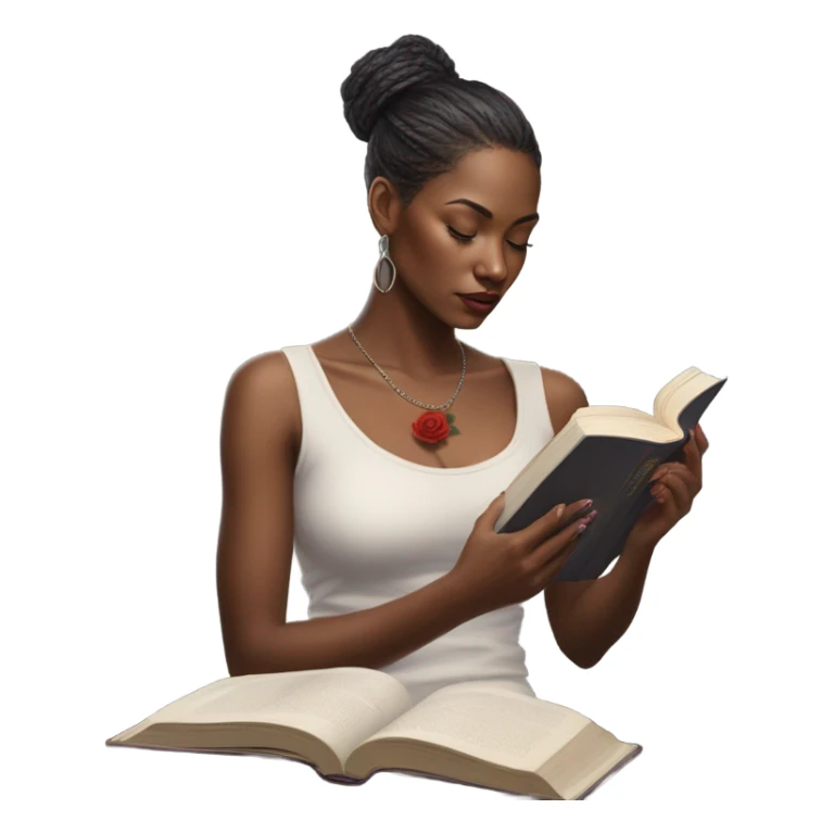 Hyper Realistic beautiful woman model with a small rose tattoo reading a book  sticker