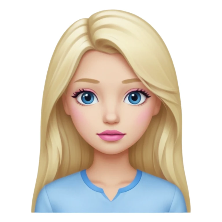 emoji를 만들고 싶어 여름 쿨톤 라이트. Summer cool tone light. summer cool (light to mute tone). 긴머리 여성, blonde girl, eyelashes, wearing white-skyblue blouse. cool pink lipstick, and pale pink blush. long hair! sticker