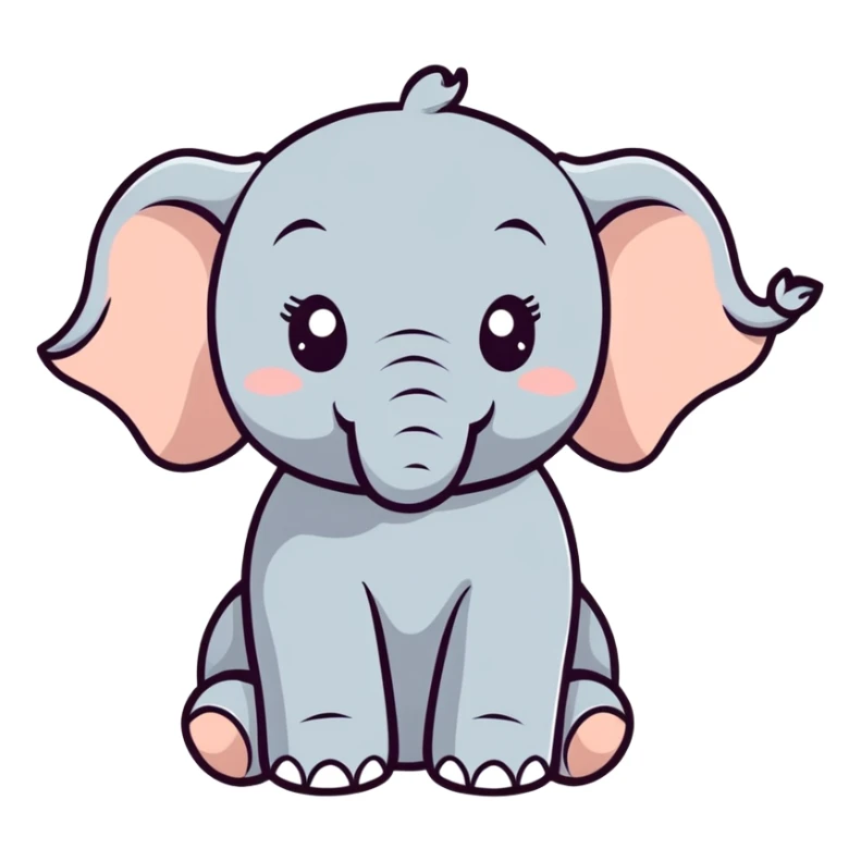 Adorable chubby baby elephant, joyful expression, low ploy digital illustration style. Die cut vector, clean smooth lines, highly detailed, 4k hd quailty, professional quailty, transparent background, 2800x2800 pixels, 300 dpi sticker