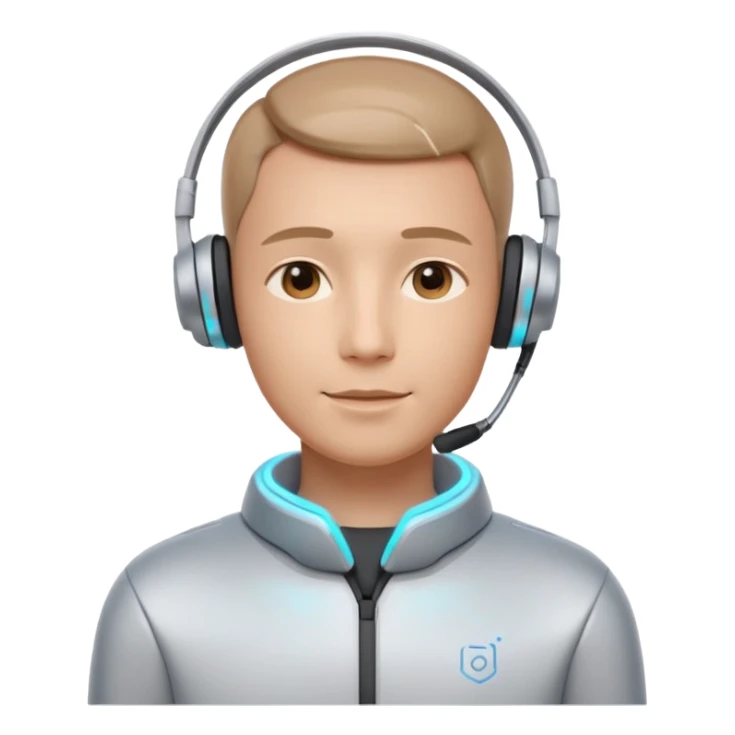 AI Call Agent holo-human-like Cyber AI face, warm, calm and friendly. Holographic look.Soft AI face with a listening, welcoming expression, minimal facial lines, calm eyes. Light headset. Man. sticker