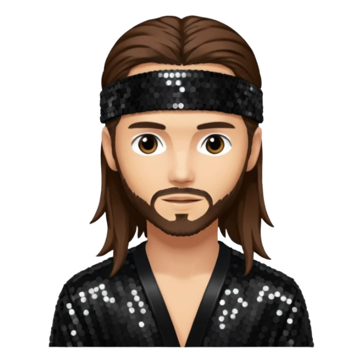 Tom Kaulitz with long brown hair, black sequin outfit  sticker