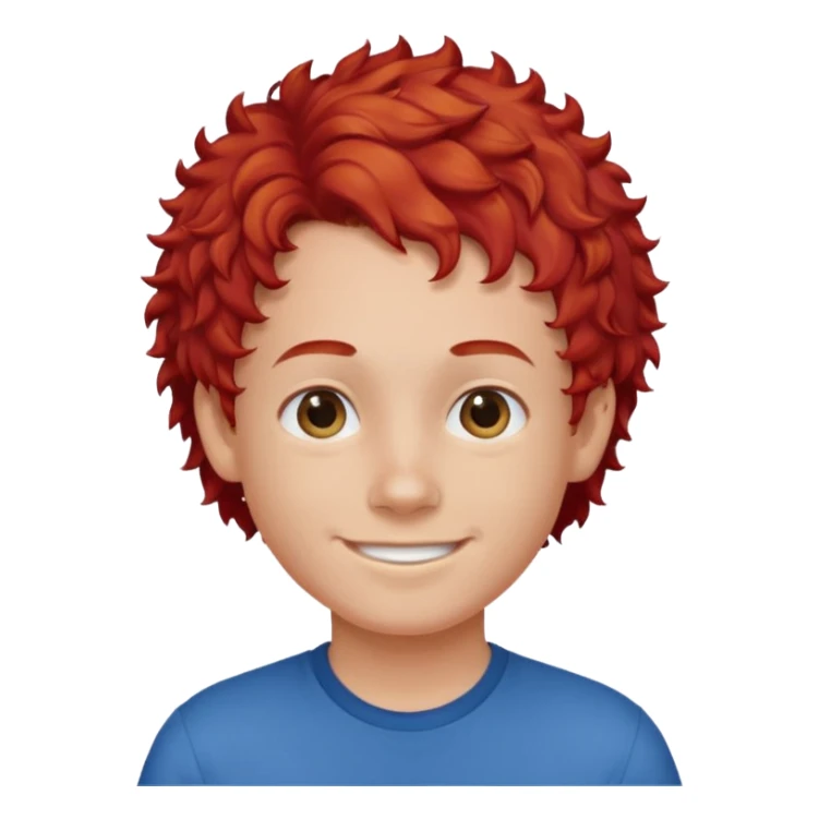 smiling boy in blue shirt with red curly hair super short sticker