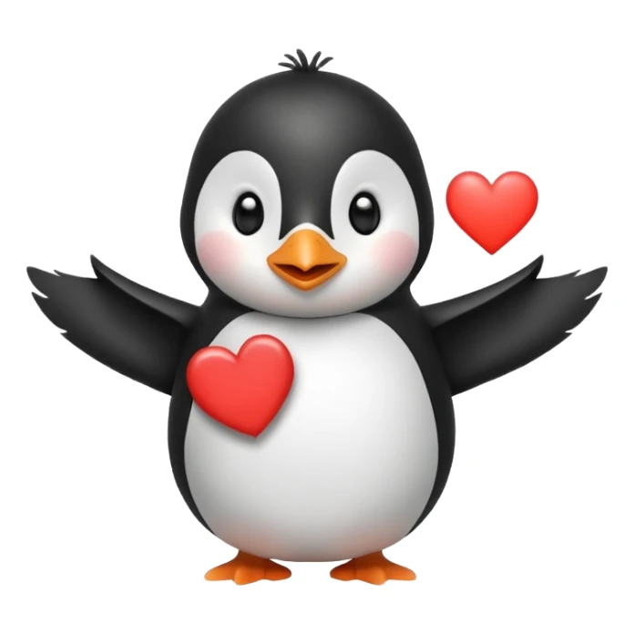 cute penguin with heart, waving and saying 'Hello' sticker
