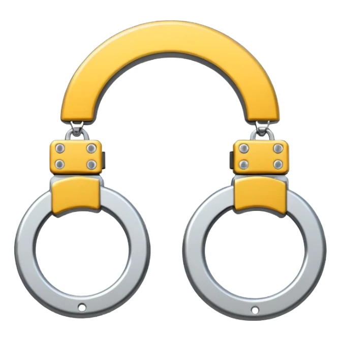 Minimalistic metallic handcuffs emoji, black and white, reflective metal, simple flat vector design, futuristic minimal style sticker