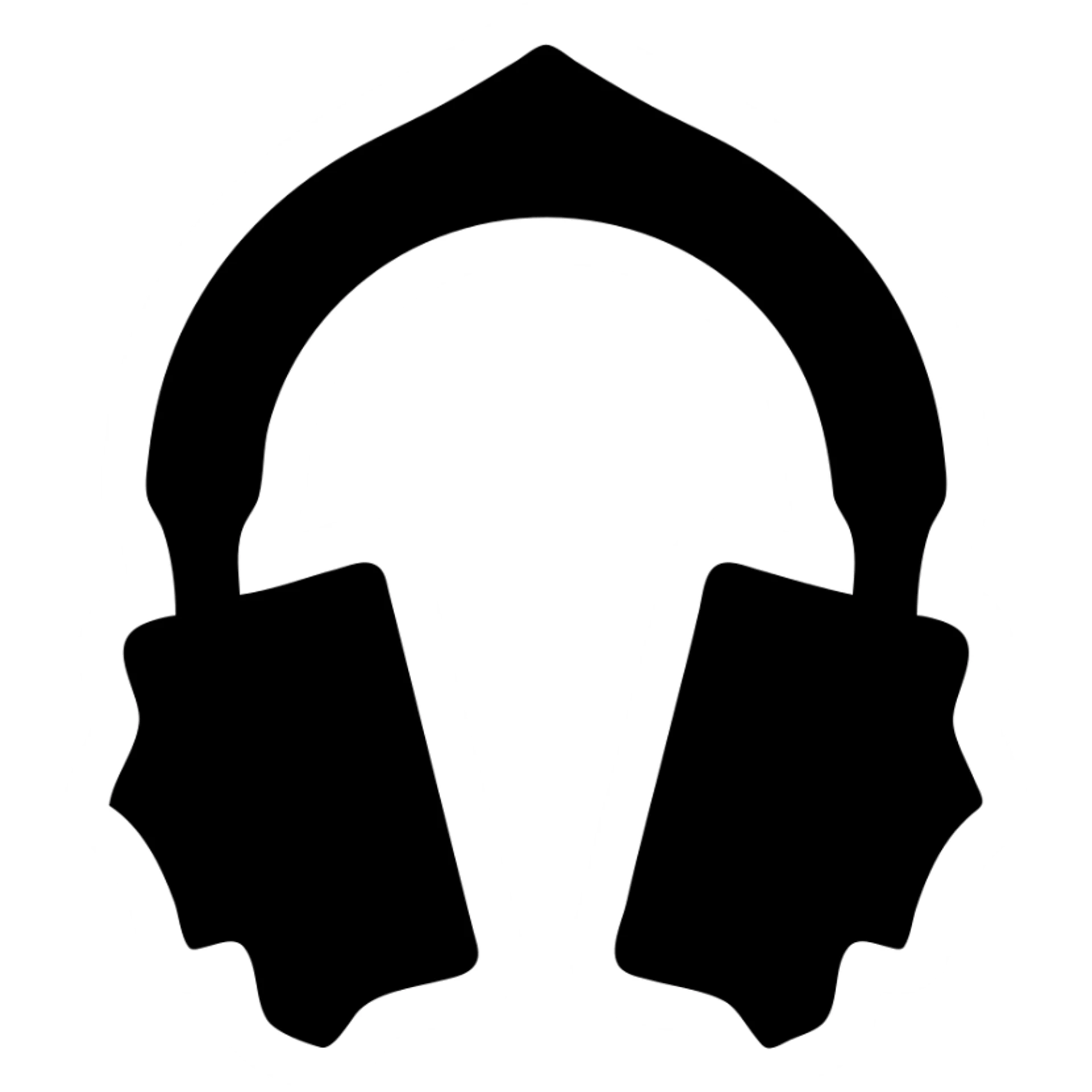 black gothic headphones with bold gothic silhouette, solid icon style, no color sticker