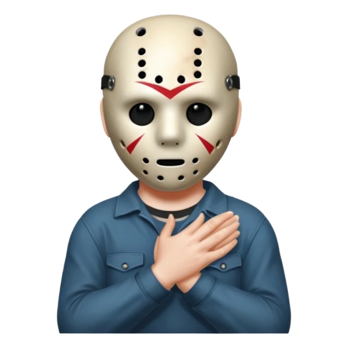 Jason Voorhees, looking cute, with his hands clasped in front of him, at a sideways angle, looks like he is in love sticker