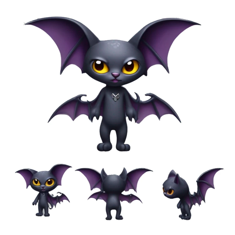Cute edgy cool realistic vampiric dark eldritch fantasy cat-vernid-Fakémon-Digimon with bat-wings as ears full body sticker