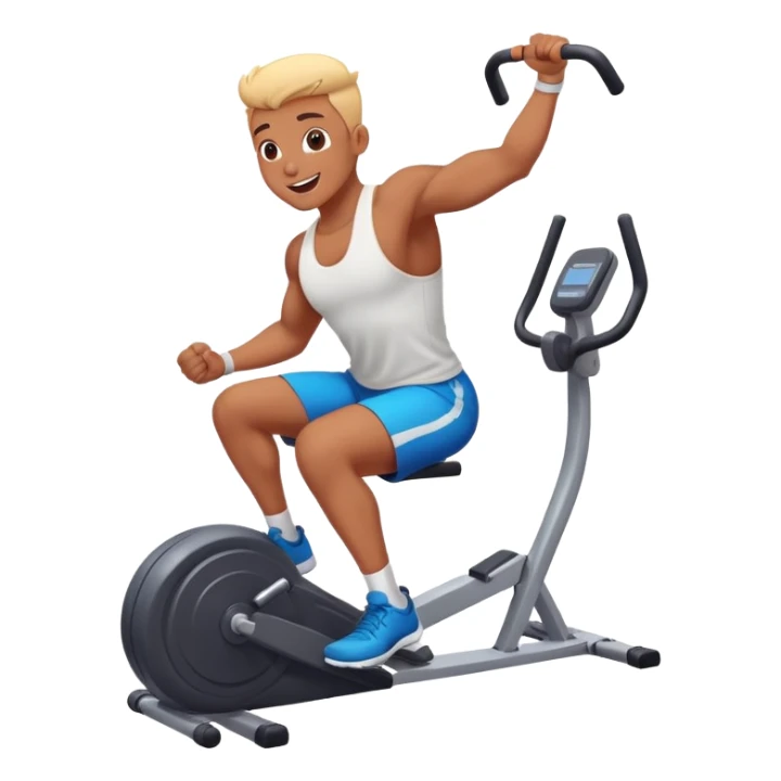 Enthusiastic character exercising with vibrant gym equipment sticker