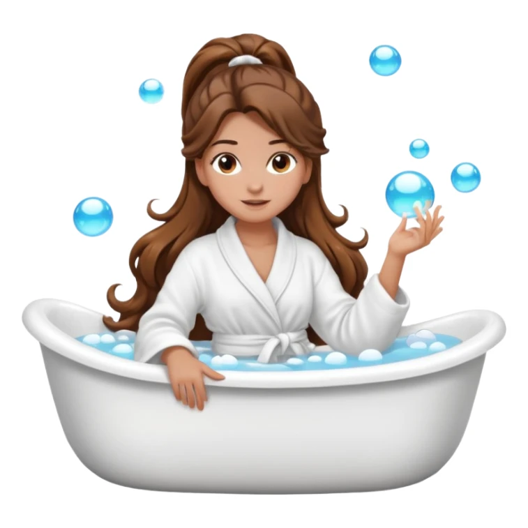 girl with wavy long ponytail brown hair, brown eyes, light to medium complexion, long lashes, lying full body in a white bathtub with bubbles sticker