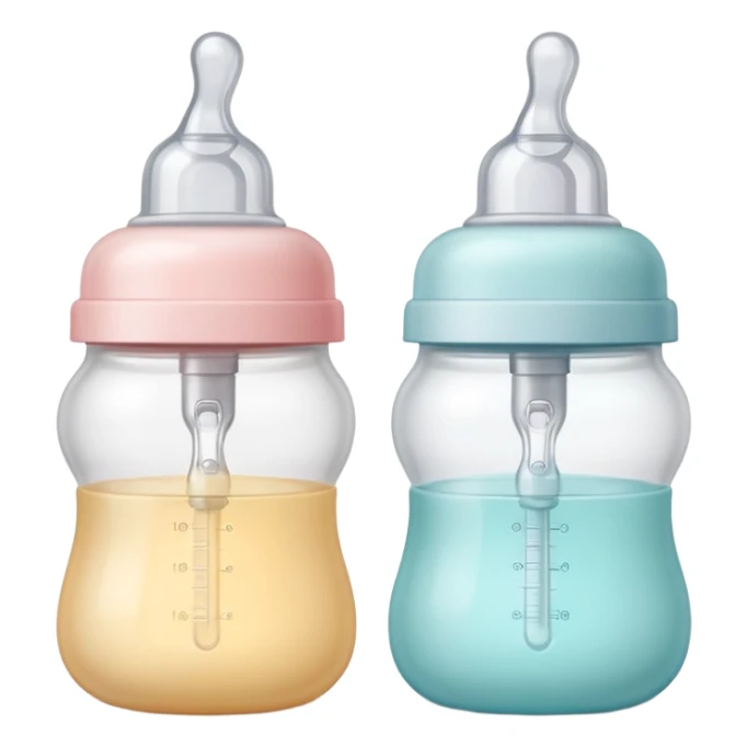 two baby bottle nipples, soft silicone, side by side, rounded bulbs, wide bases, pastel or neutral colors, smooth and slightly translucent, soft lighting, subtle shadows, no bottle or packaging sticker
