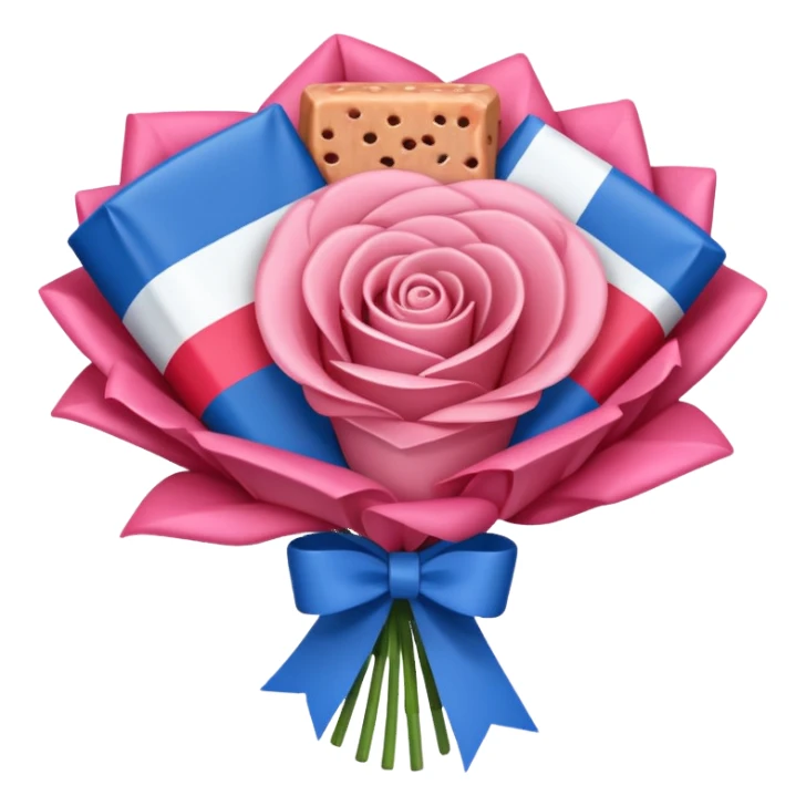 SPAM MEAT rose bouquet wrapped in french flag bow sticker