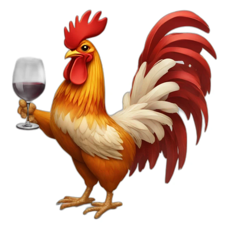 Rooster hanging baguette and glass of wine under his wings sticker