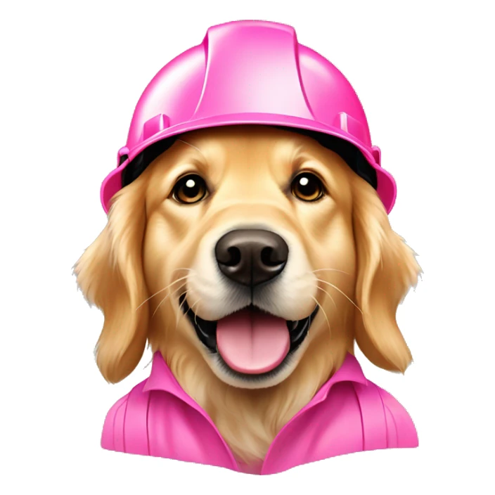 Golden Retriever with pink hard hat that is 48x48 sticker