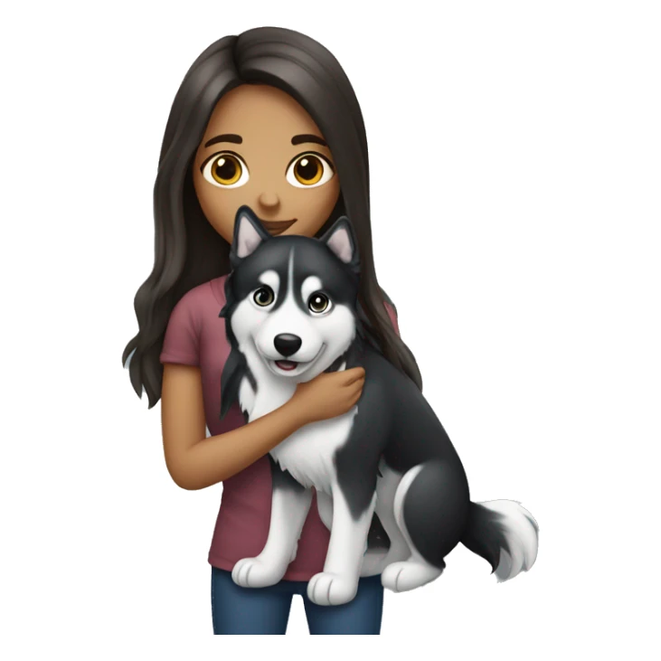 Long haired brunette girl holding husky sticker