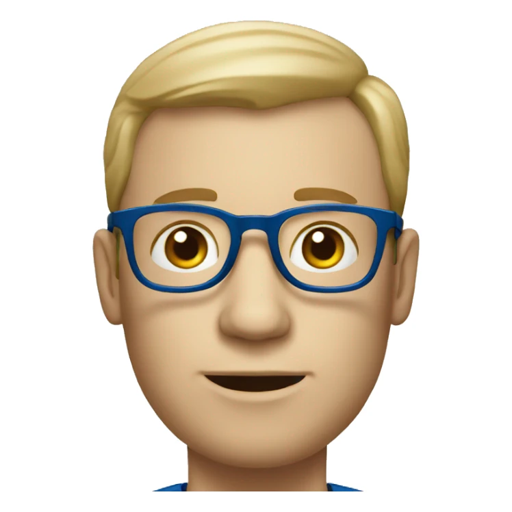 white man with glasses , no hairs who work in ikea  with blue top sticker