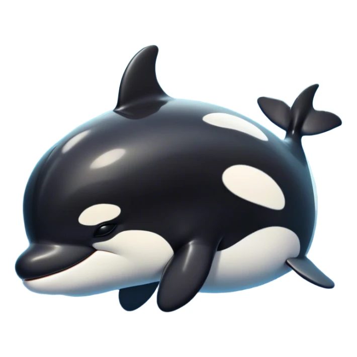 Meme-Worthy Cute Sleeping orca Portrait Emoji, Head resting peacefully with a contented smile, showcasing a smooth black-and-white body with gently drooping fins and eyes softly closed in serene slumber, Simplified yet adorably endearing features, highly detailed, glowing with a soft, drowsy deep-sea light, high shine, relaxed and utterly lovable, stylized with an air of playful oceanic laziness, soft glowing outline, capturing the essence of a sleeping orca that feels destined to become the next viral icon of adorable marine rest! sticker