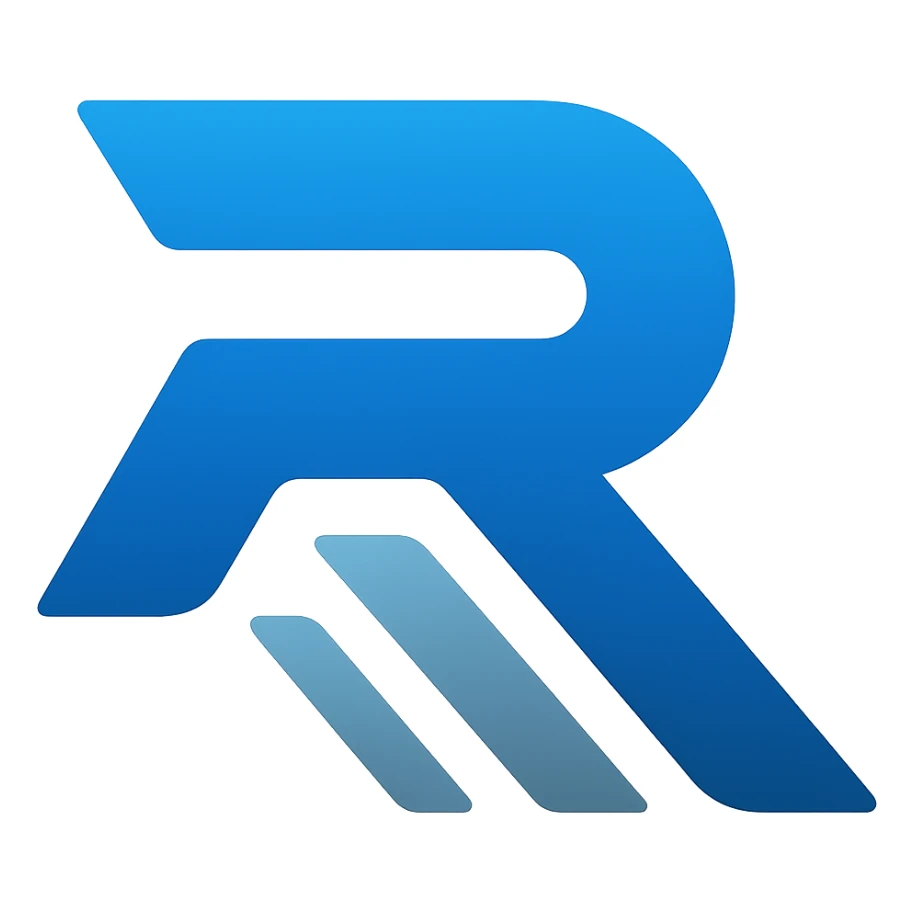 Change the logo to a bold and modern style with a blue and silver color scheme, keeping the design sharp and clean with a transparent background. sticker