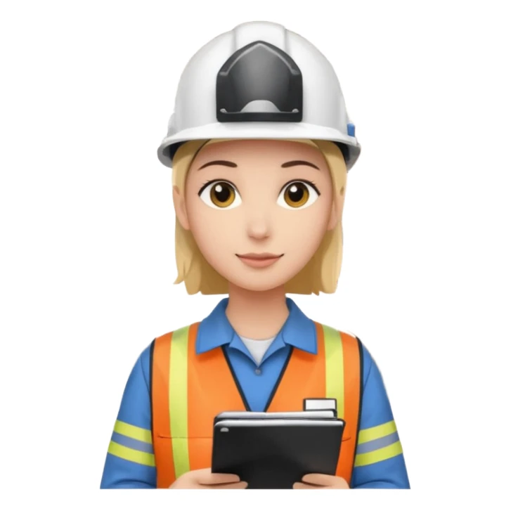 Person mit Helm, hält eine Checkliste, im Lager sticker