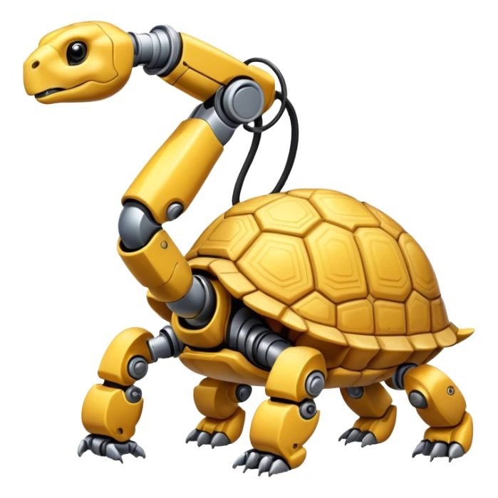 yellow tortoise with a robotic arm, ai and technology theme sticker