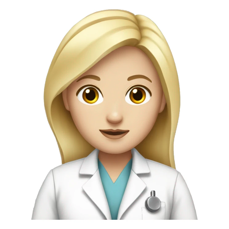 white girl with blonde flat hair wearing a lab coat sticker