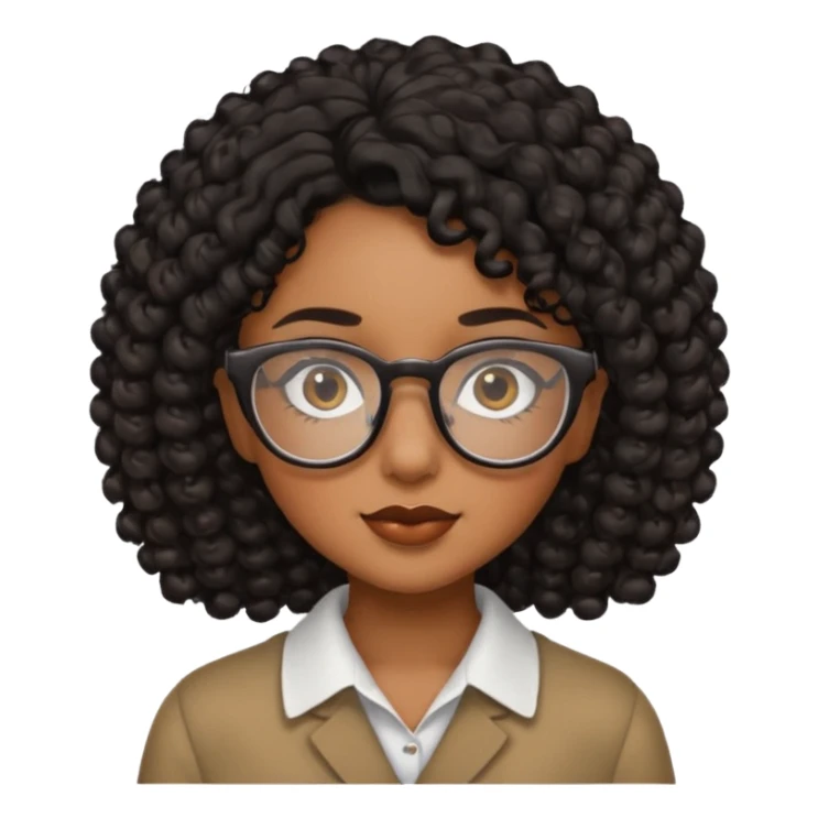 Chica con cabello rizado color negro, piel morena y que use lentes sticker