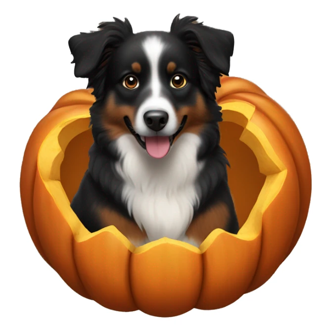 Small black australian shepherd dog in a pumpkin sticker