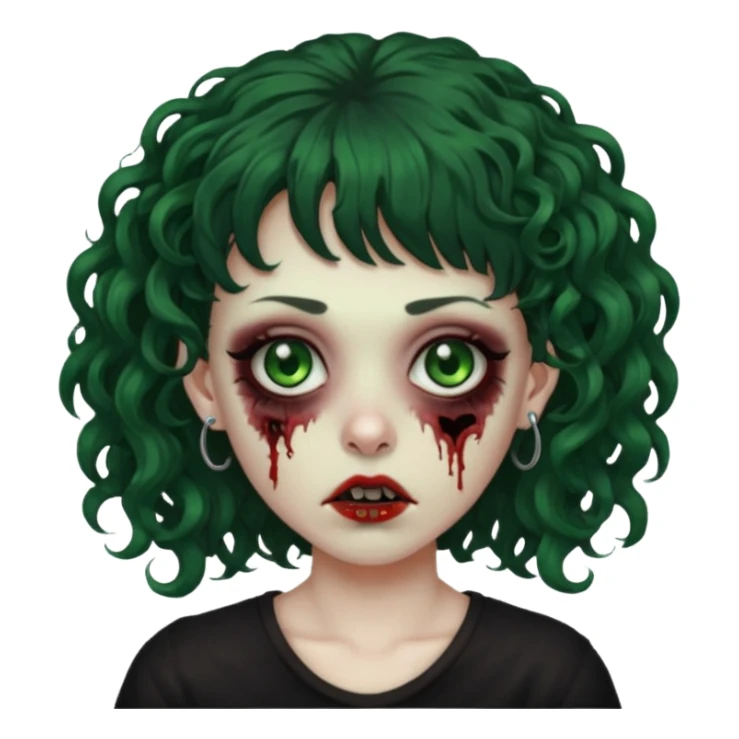 zombie woman with curly hair, bangs, and a septum piercing. sticker