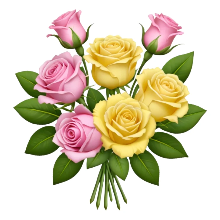 A mixed bouquet of four flowers, featuring pink roses and yellow lisianthus. sticker