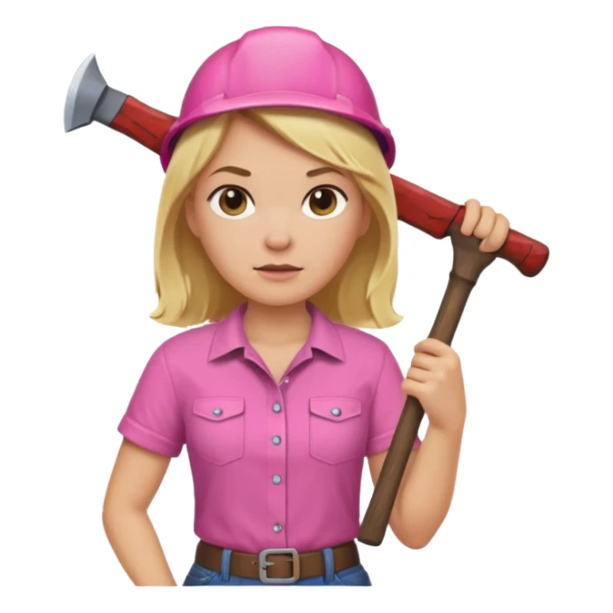 lumberjack blonde woman holding axe pink shirt sticker