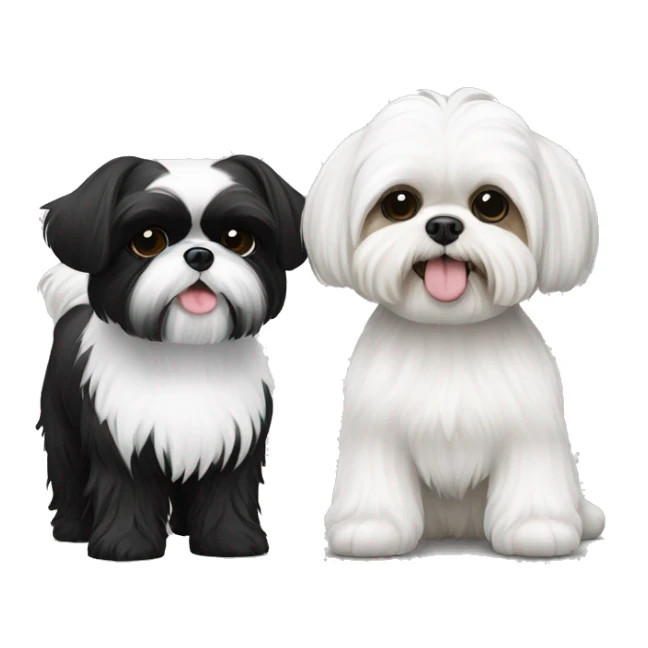 A black and white small shih tzu and a white shih tzu standing together sticker