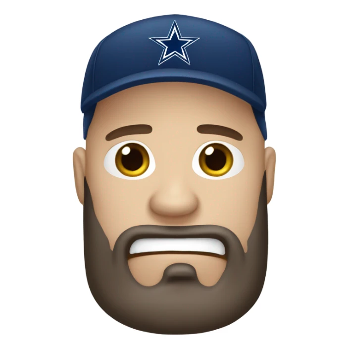 Bald white male with dark brown beard holding dark blue Dallas Cowboys hat. He’s crying because he’s ashamed of being bald  sticker
