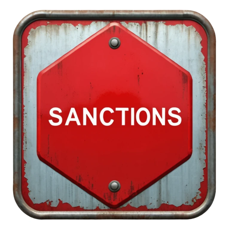 red, road sign, hexagonal, with the inscription sanctions sticker
