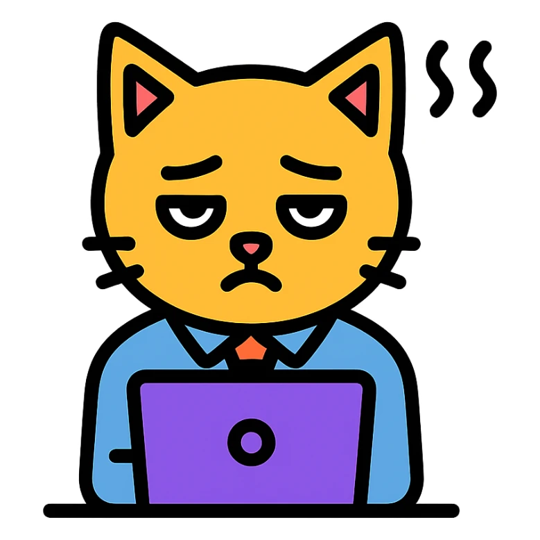 a tired cat because of work sticker