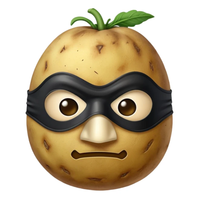 potato with a Zorro mask sticker
