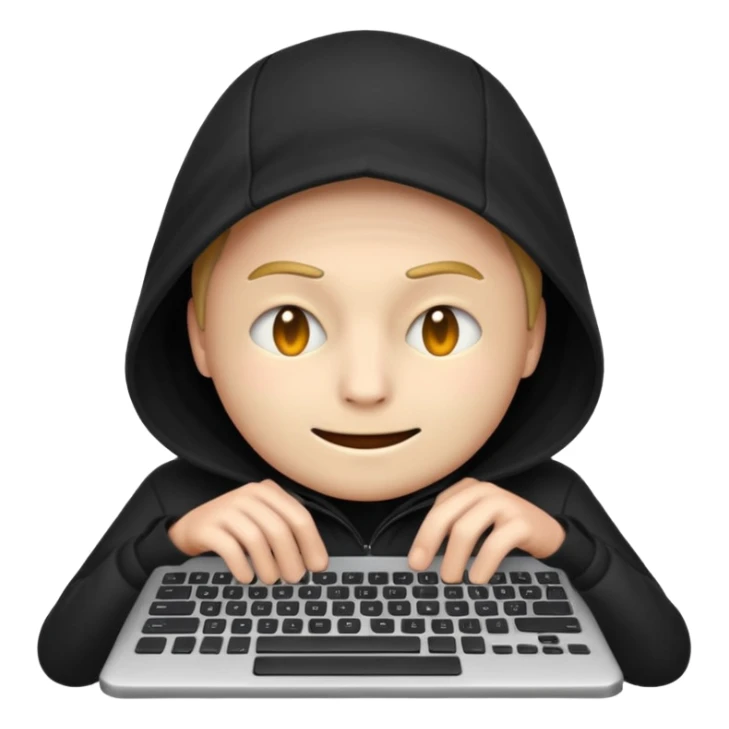 hacker emoji with face partially hidden typing on keyboard sticker