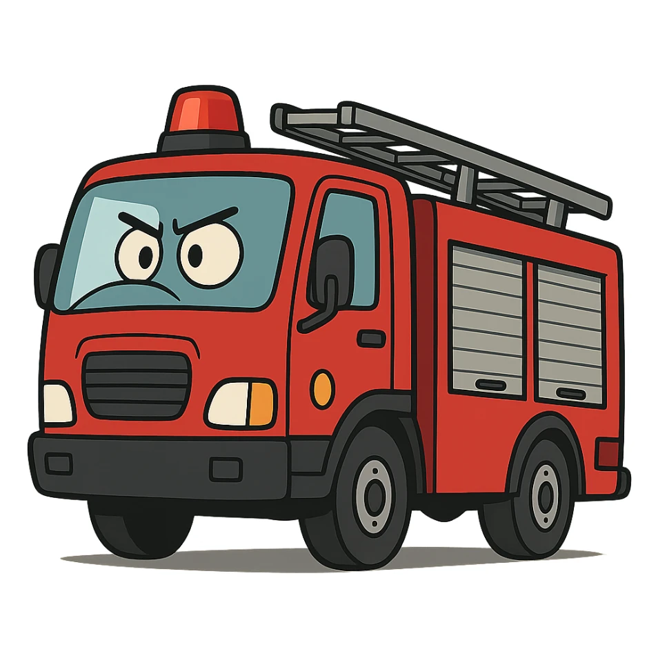 red and black fire truck in flat toon style sticker