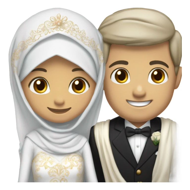 hijabi girl and white boy with black hair getting married sticker