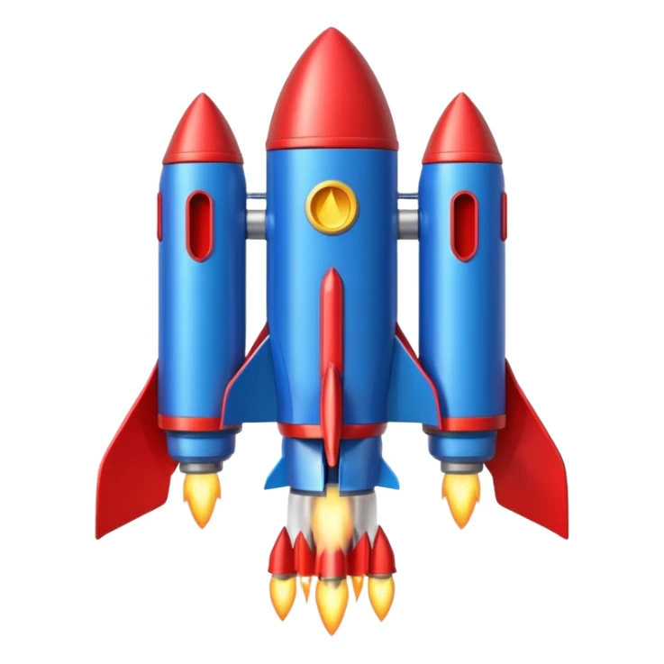 wide jetpack with rocket projectiles on both sides, back view, blue and red color scheme, apple style emoji sticker